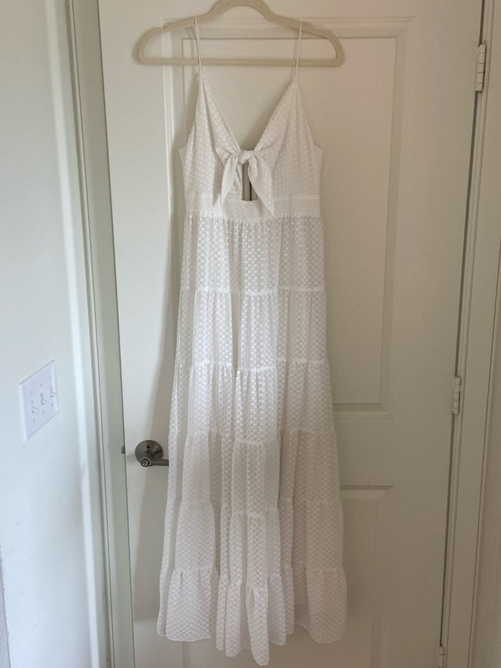 White Eyelet Tie-Front Maxi Dress